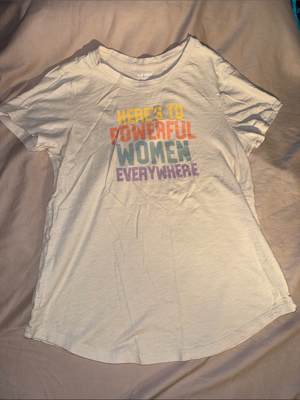 Old Navy White Short-Sleeve Graphic Tee with Multicolor Text